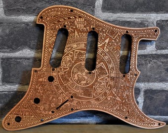 Aztec Calendar Wooden Pickguard for Strato HSS/SSS Guitar