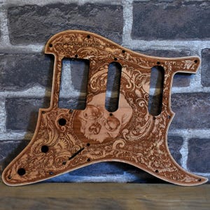 Wood Pickguard Y-Pacifica EG 112V HSS Style Guitar, Electric Guitar Scratchplate, Laser Engraved Human Skull Design, Custom Guitar Parts