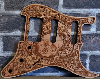 Laser Engraved Skull Wood Pickguard: Y-Pacifica EG 112V HSS Style