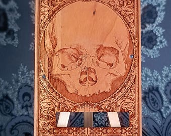 Tremolo Cover for Strato Electric Guitar | Engraved Wooden Skull Design Backplate | Custom Accessories