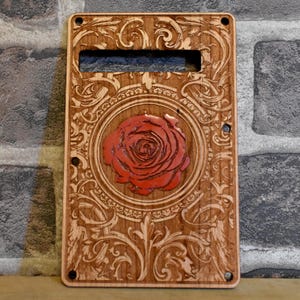 Hand-Painted Red Rose Strato Tremolo Backplate - Wooden Strat SSS / HSS Accessory