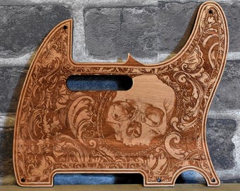 Laser Engraved Skull Wood Pickguard for Telecas Electric Guitar
