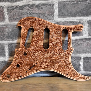 Laser Engraved Flourish Wooden Pickguard for Strato SSS & HSS – Fits 8/11/2/3 Hole Guitars, Custom Elegant Guitar Gift
