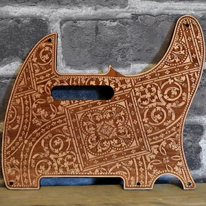 Custom Telecas Pickguard mit Lasergravur, Schnörkelmuster, Holzplatte für 5 oder 8 Loch Modelle