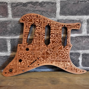 Laser Engraved Flourish Wooden Pickguard for Strato SSS & HSS – Fits 8/11/2/3 Hole Guitars, Custom Elegant Guitar Gift