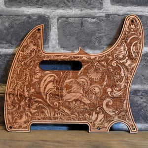 Telecast Pickguard - Laser gravierte Kratzplatte aus Holz mit menschlichem Skelett-Design, einzigartiges Memento Mori Gitarrenzubehör
