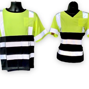 Anc Workwear Men&#39;s and Women Black & Yellow Safety Shirt: High-Visibility, Reflective Stripes, Stylish Design -