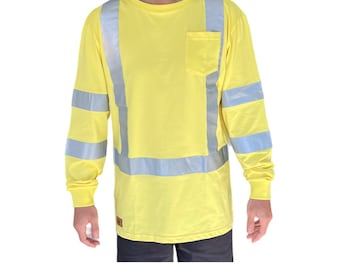 Anc Workwear Provision: Camisa masculina de segurança de manga comprida de alta visibilidade com listras reflexivas e bolso multifuncional