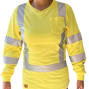 Anc Workwear Women&#39;s High-Visibility Long Sleeve Safety Shirt with Reflective Stripes, Breathable Fabric & Convenient Pocket