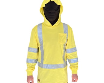 Anc Workwear Provision: Men's Long Sleeve Hoodie High-Visibility Safety Shirt with Reflective Stripes and Multi-Functional Pocket
