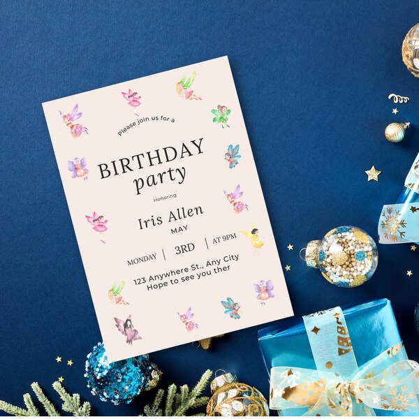 Cute Fairy Birthday Invitation - Personalized Magical Party Invite for [Age] Celebration