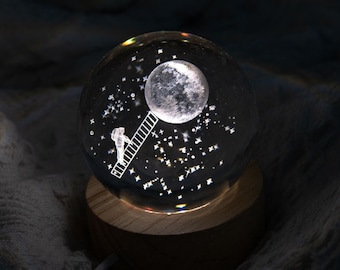 Benutzerdefinierte Mond Nachtlicht, Planet Nachtlampe, personalisierte Astronaut Schneekugel, Nachttischlampe, niedliches Raumdekor, Muttertagsgeschenke für Sie