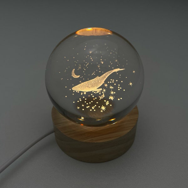 Veilleuse baleine personnalisée, boule à neige poisson personnalisée, lampe de nuit étoile lune baleine, jolie décoration de chambre, lampe de bureau de chevet, cadeau bébé personnalisé