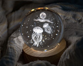 Aangepaste kwallen nachtlampje, gepersonaliseerde sneeuwbol, 3D-print maan nachtlamp, schattig huisdecor, kristallen bol bureaulamp, aangepaste babycadeau