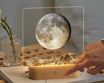 Mond-Nachtlicht, personalisiertes Mond-Denkmal-Geschenk - die Nacht, in der wir uns trafen Jahrestagsgeschenk - der Tag, an dem Sie geboren wurden, Baby-Nachtlampe