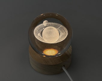 Veilleuse Saturne personnalisée, lampe lune personnalisée, veilleuse imprimée en 3D, lampe planète boule de cristal, cadeau commémoratif, décoration de chambre espace galaxie