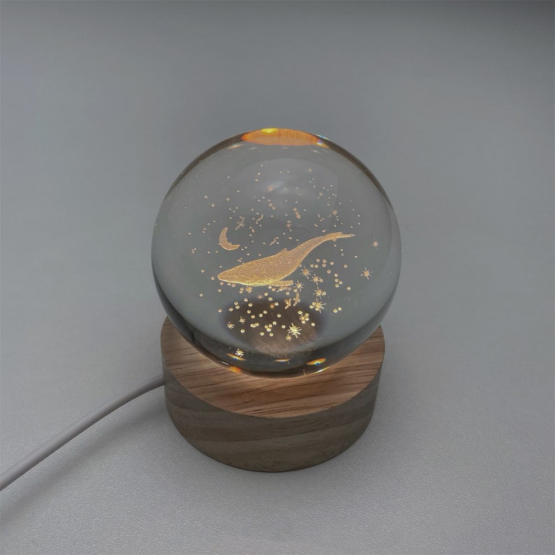 Benutzerdefinierte Wal Nachtlicht, personalisierte Fisch Schneekugel, Mond-Stern-Wal-Nachtlampe, süßes Raumdekor, Nachttischlampe, individuelles Babygeschenk Bild 4