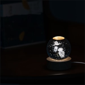 Personalisierte Quallen Nachtlicht, Schneekugel, 3D Druck Mond Nachtlampe, süßes Wohndekor, Kristallkugel Schreibtischlampe, individuelles Baby Geschenk Bild 7