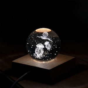 Personalisierte Quallen Nachtlicht, Schneekugel, 3D Druck Mond Nachtlampe, süßes Wohndekor, Kristallkugel Schreibtischlampe, individuelles Baby Geschenk Bild 6