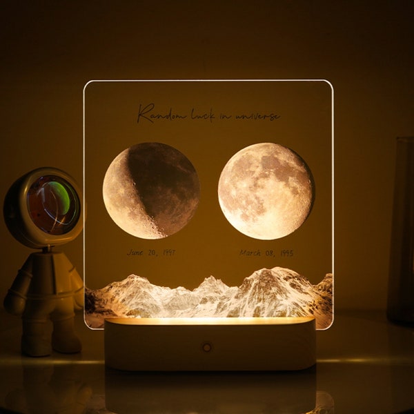 Personalized Moon Phases Lamp, Custom Moon Night Light - The Night We Met Anniversary Gift - The Day You Were Born Gift, Kids Night Light