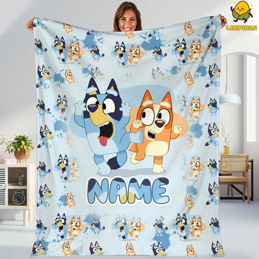 Customized Bluey Blanket Custom Bluey Bingo Blanket Bluey Throw Blanket