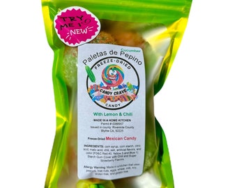 Freeze Dried Paletas/Lollipops de Pepino/Cucumber with tajin