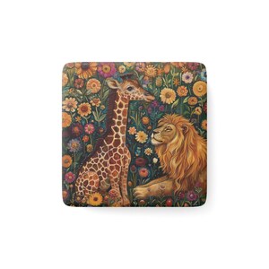 Cute Quirky Square Porcelain Magnet Giraffe Lion Picnic Fridge Magnet, Unique Christmas Present New Home Gift Animal Lover Gift