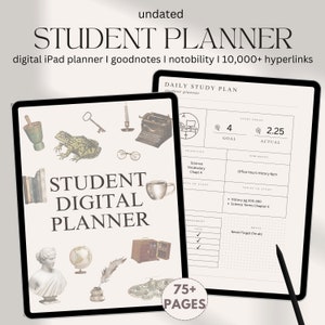 Student Planner Digital, Goodnotes Planner Undated, Digital Academic Planner, College Assignment Tracker, iPad Study Planner, School Journal