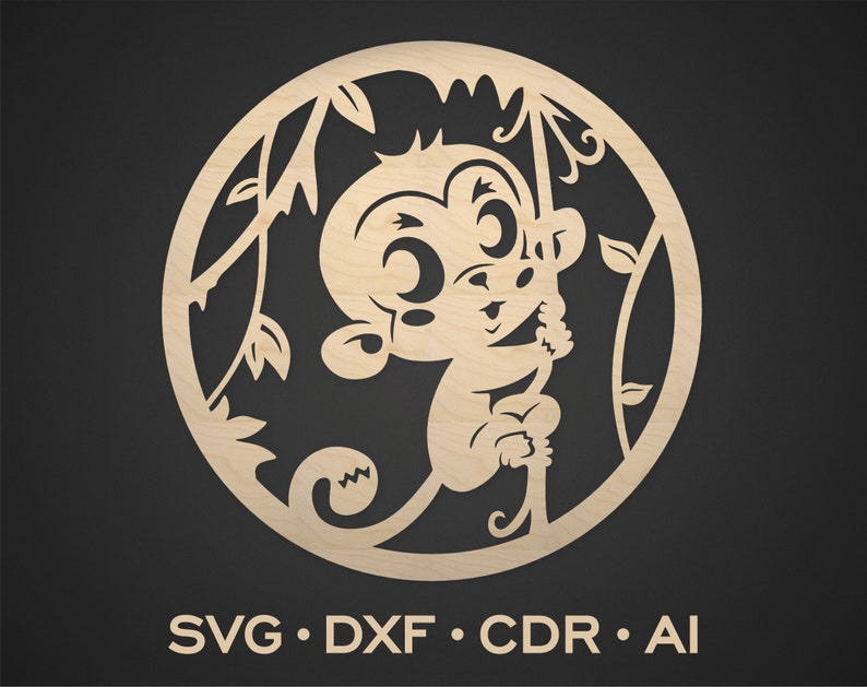 Monkey SVG Monkey Lasercut Template Svg Dxf Cdr Ai Files Etsy