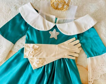 Rosalina Princess Dress for Girls, Blue Satin Costume Dress, Super Mario Galaxy Inspired Princess Outfit, Kids Halloween Cosplay Dress Gift