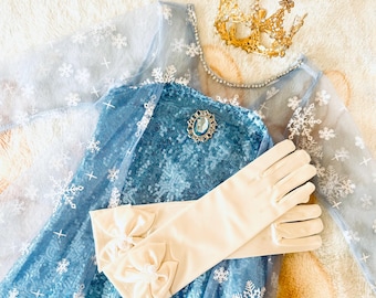 Elsa Princess Dress for Girls, Frozen Inspired Costume with Cape, Snowflake Birthday Dress, Blue Princess Gown, Halloween Costume for Kids