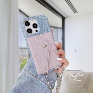 Étui de téléphone de support de carte d’élingue de triangle de denim, étui de téléphone pour iPhone 15 14 13 12 11,iPhone 15promax,iPhone 15pro 13pro 13promax,iPhone X,8,7