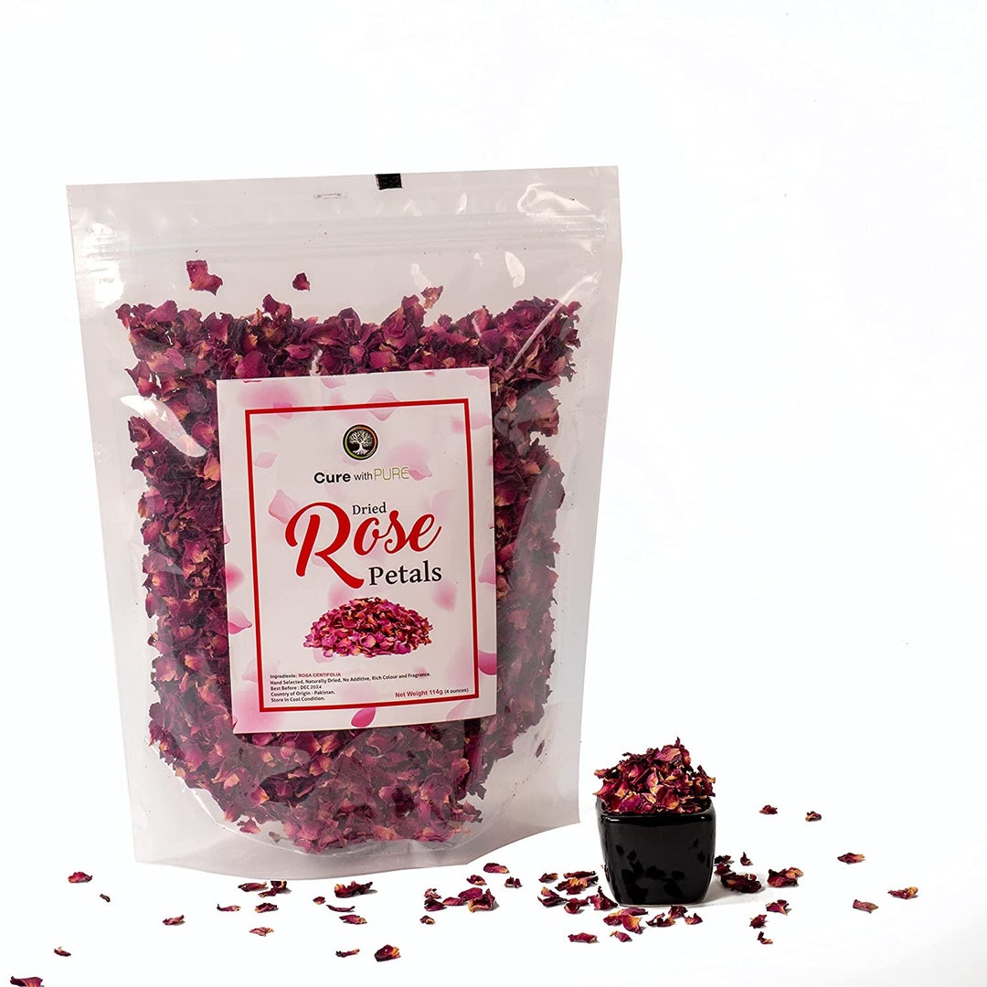 Edible Pure Organic Dried Rose Petals No Preservatives, 4 Ounces ...