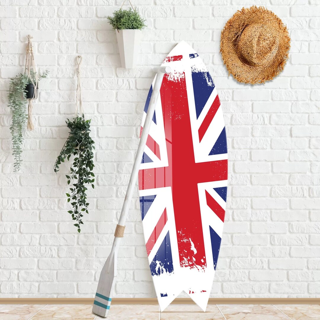 UK Flag Glass Surfboard Patriotic Wall Art Glass Wall Etsy