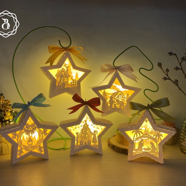Combo 5 Items Merry Christmas Hanging Star Lantern Shadow Box SVG - Paper Christmas Shadow box - Paper Cut Christmas Ornaments Combo 5 Items Merry Christmas Hanging Star Lantern Shadow Box SVG - Paper Christmas Shadow box - Paper Cut Christmas Ornaments