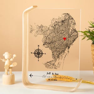 Support personnalisable pour plan de ville | Décoration personnalisée de carte de localisation | Cadeaux de mariage | Décorations spéciales pour commémorer l'anniversaire d'un couple