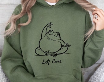 Funny Frog Self Care Sweatshirt, Funny Frog Self Care Retro Hoodie, Birthday Gift For Her, Cottagecore Frog Sweatshirt, Positive Vibe