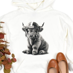 Black and White Highlands Cow Football Sweatshirt, Highlander Cow Hoodie, Football Enthusiast Gift, Football Mom Shirt, Football cow sweater