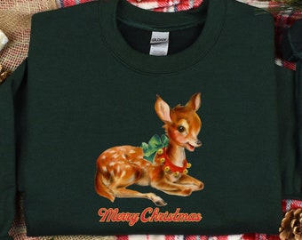 Vintage Reindeer Christmas Sweatshirt, Retro Christmas Shirt, Vintage Look Sweater, Vintage 1950s Reindeer Graphic, Christmas Gift Shirt