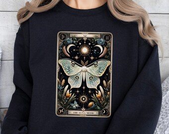 Felpa con la falena lunare e la carta dei tarocchi - Maglione ispirato all'astrologia mistica