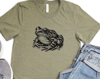 Frog t-shirt, Men's Graphic shirt "Vintage Etching Style Frog shirt"| Unique Amphibian Illustration