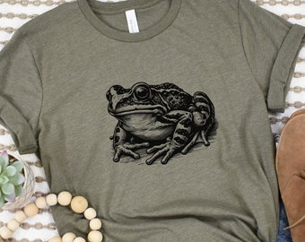 Frog t-shirt, "Vintage Etching Style Frog shirt"| Unique Amphibian Illustration
