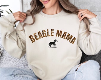 Sudadera Beagle, Beagle Mama Crewneck, Regalo de amante de perros con estampado de leopardo, Regalo divertido para dueño de perro beagle, Camisa de mamá Beagle, Jersey de mamá Beagle