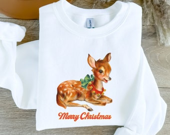 Vintage Reindeer Christmas sweatshirt, Retro Christmas Shirt, Vintage Look Sweater, Vintage 1950s Reindeer Graphic, Christmas Gift Shirt