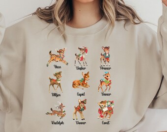 Vintage Reindeer Christmas Sweatshirt, Retro Christmas Sweater, Vintage Look Shirt, Vintage Santa's Reindeer Graphic, Christmas Gift Shirt