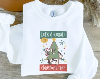 Vintage Christmas Tree Sweatshirt, Retro Christmas Crewneck, Vintage Graphic, Vintage 1950's Let's Decorate graphic, Funny Xmas Gift