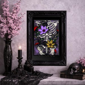 Floral Skeleton Art Print – Gothic Botanical Decor, Dark Anatomy Wall Art, 8x6 or 11x14