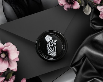 Skeleton Hand & Rose Wax Seal Sticker: Gothic Wedding Invitation Envelope Seal