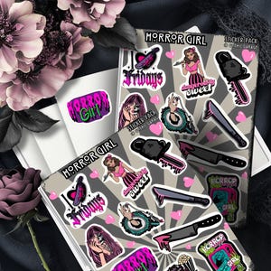 Foglio di adesivi Gothic Horror Girl – Bella nel mignolo, mortale in azione! - Perfetto per gli amanti dell'horror, scrapbooking e collezionismo