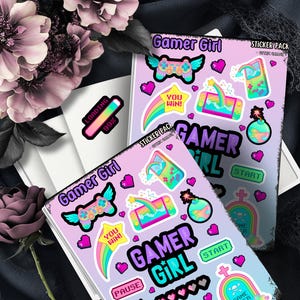 Folhas de adesivos pastéis arco-íris para Gamer Girl para colecionar e fazer scrapbooking - designs vibrantes e de alta qualidade, presentes perfeitos e econômicos